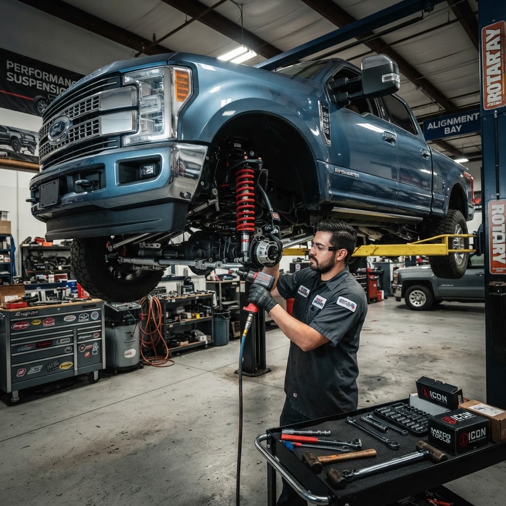 Lift kit installation in progress