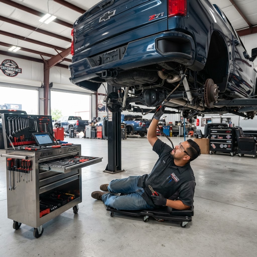 Mechanic installing wiring for power steps