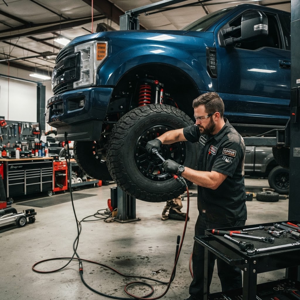 Lift kit installation in progress