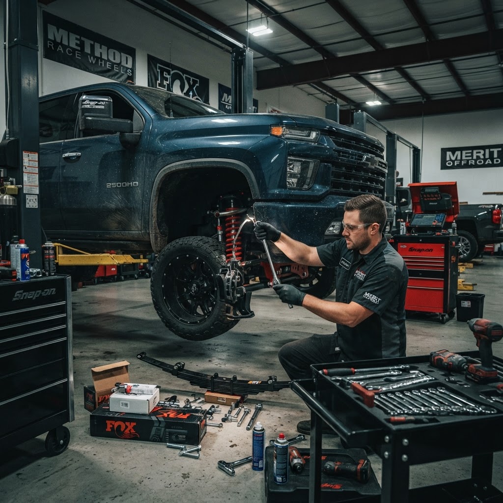 Lift kit installation in progress