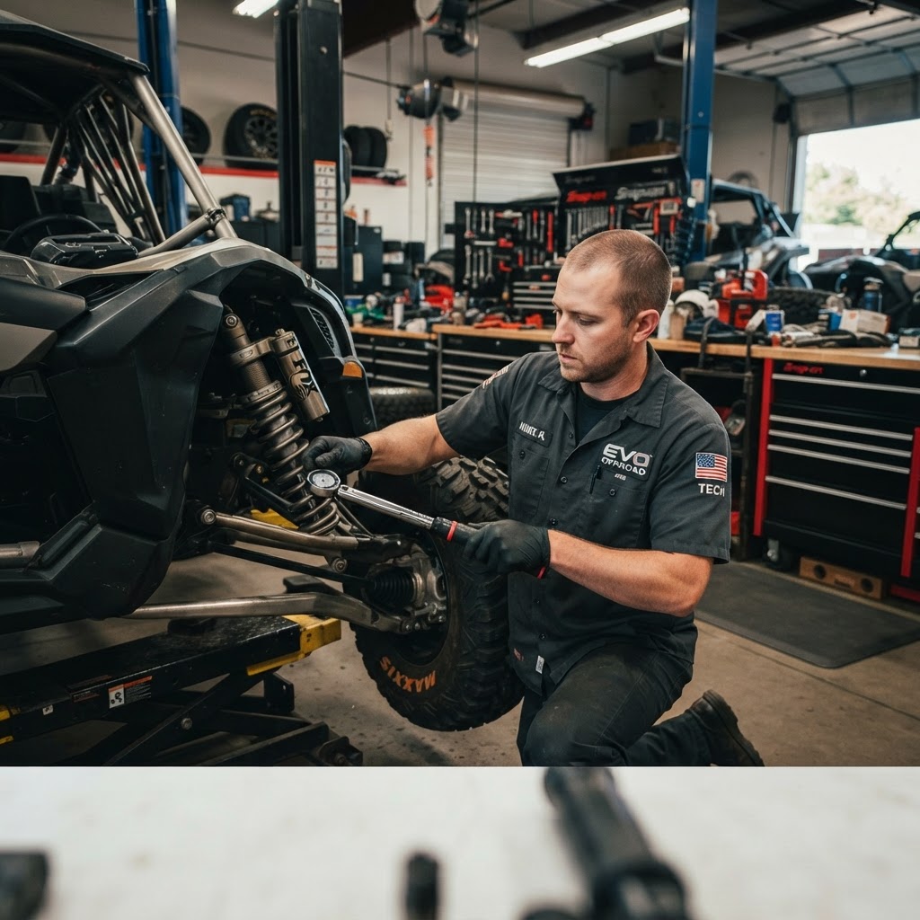 Mechanic working on a suspension lift