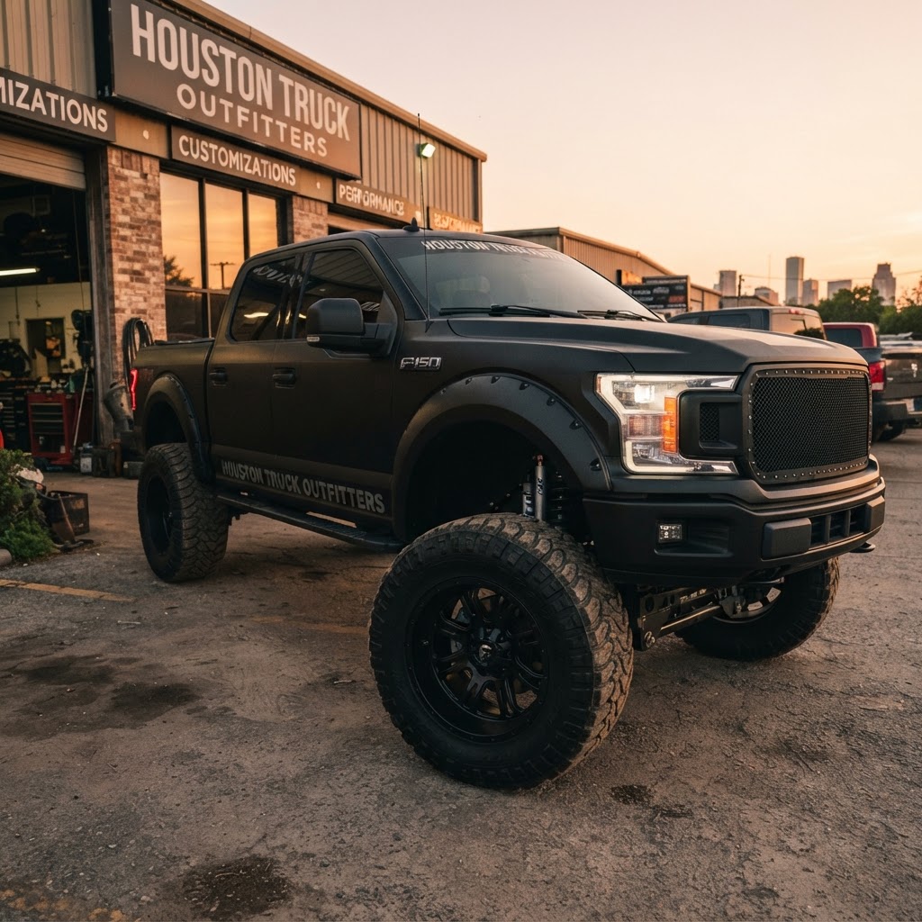 Close-up of a lifted F-150 on 37s