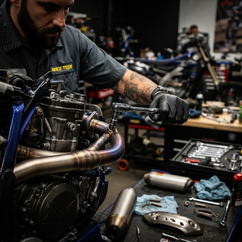Mechanic working on a powersports engine