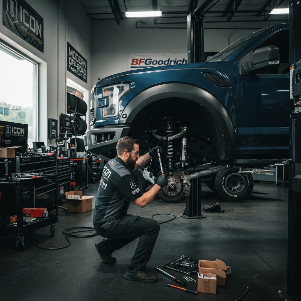 Lift kit installation in progress