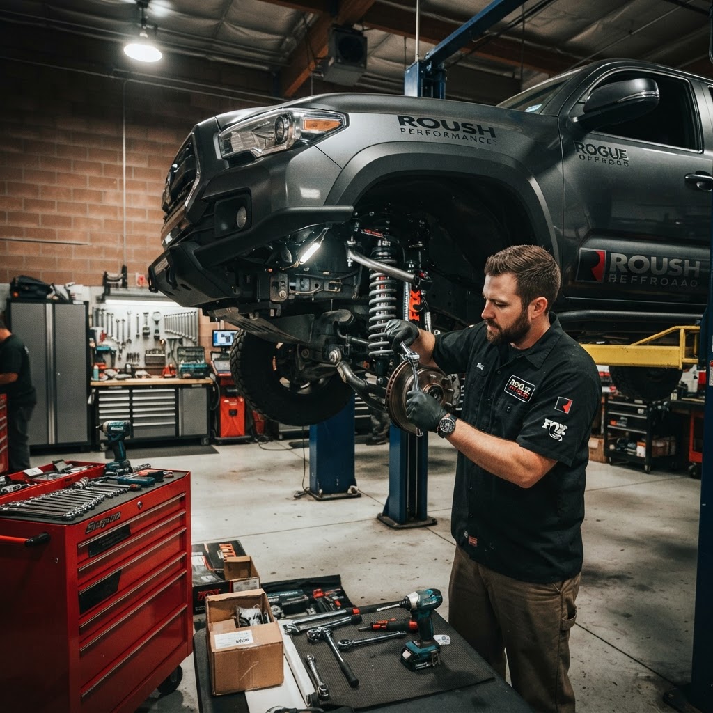 Lift kit installation in progress
