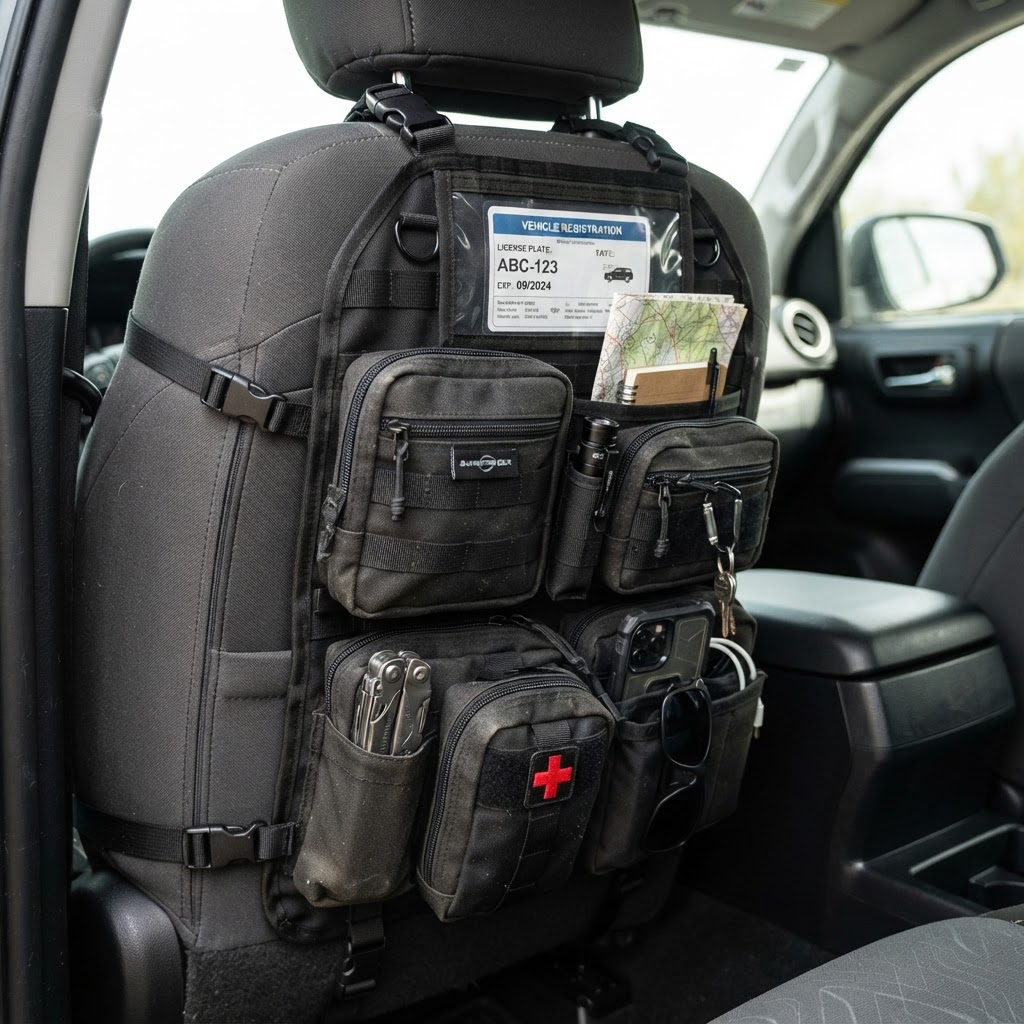 Tactical seat-back organizer installed