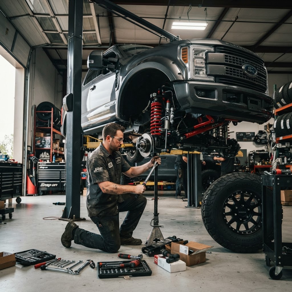 Lift kit installation in progress