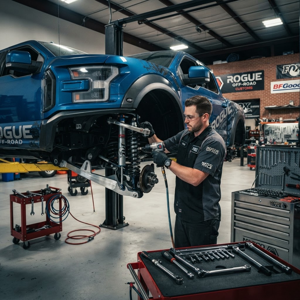Lift kit installation in progress
