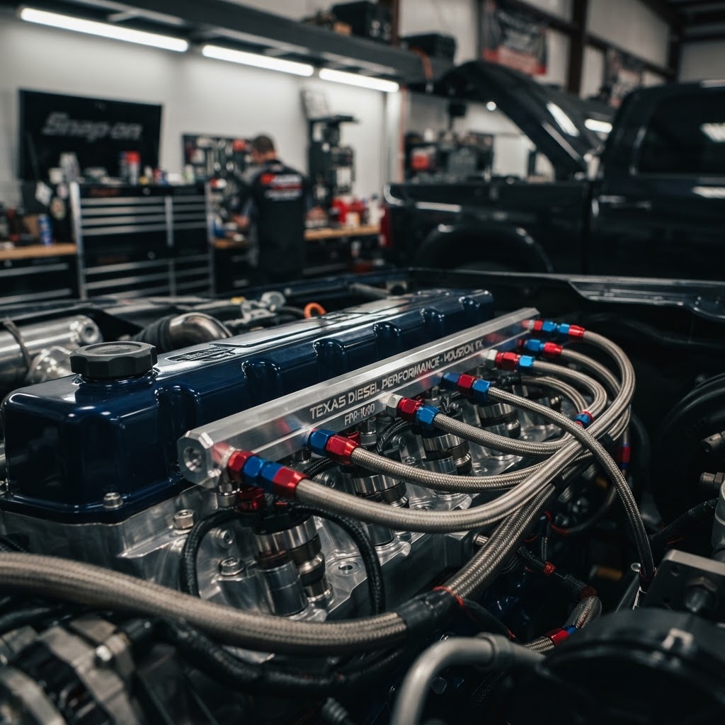 Close-up of a high-performance truck engine bay