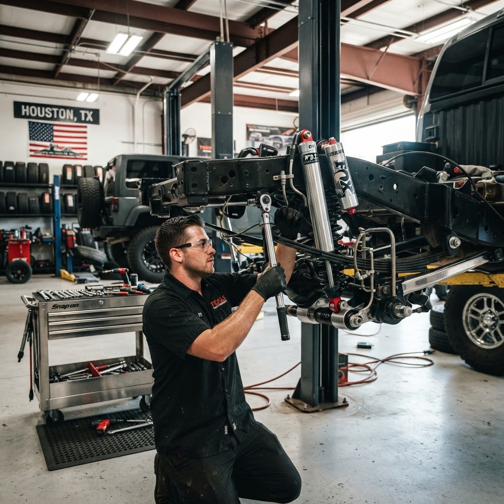 Lift kit installation in progress