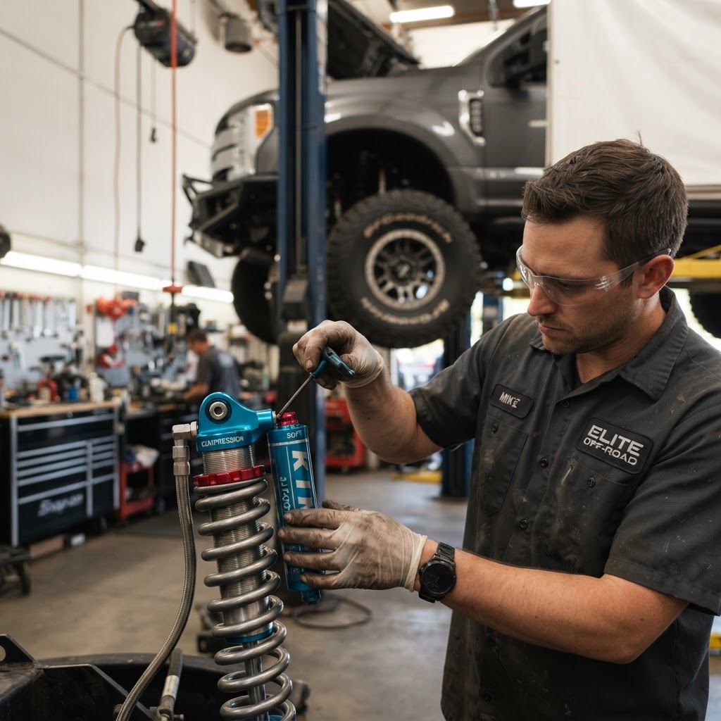 Mechanic fine-tuning a suspension system