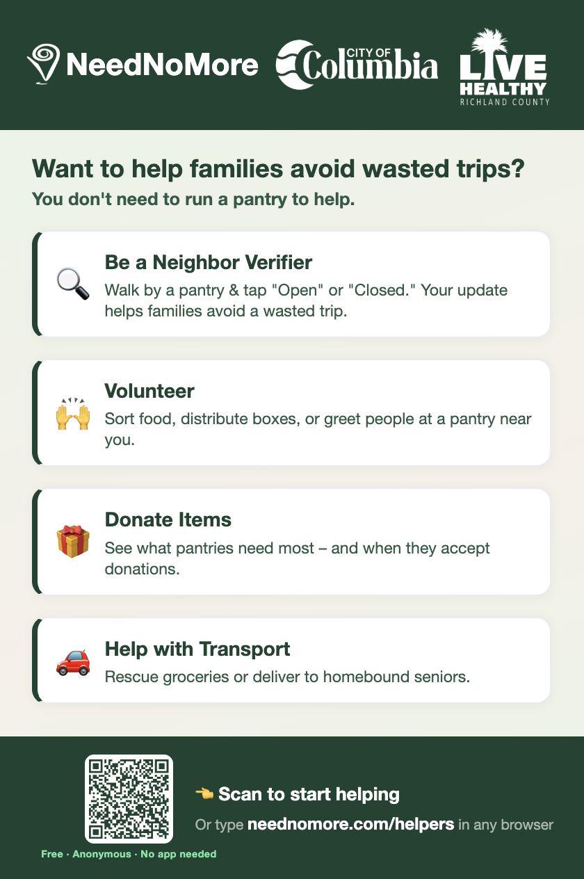 NeedNoMore Columbia, SC flyer — Side 2 — Want to help?