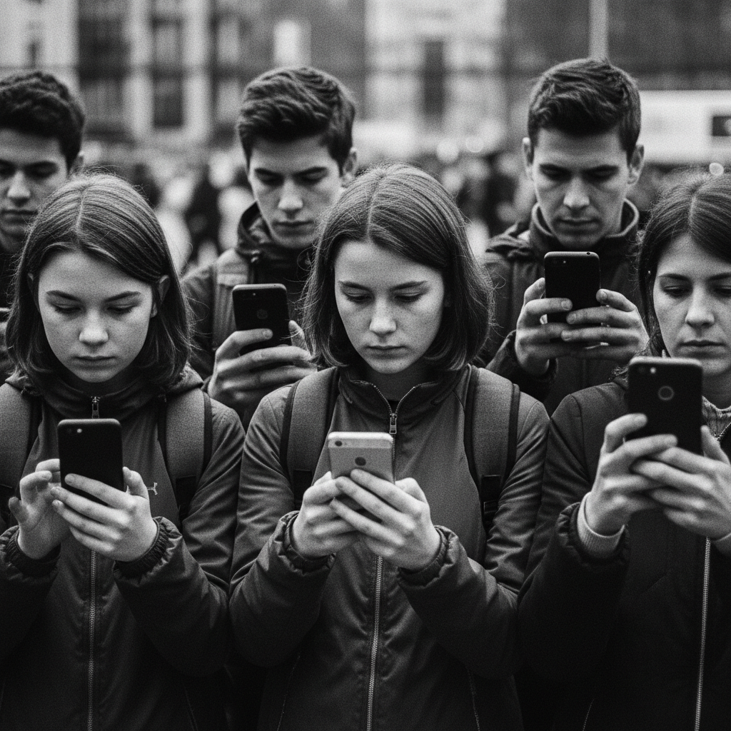 Diverse group with phones