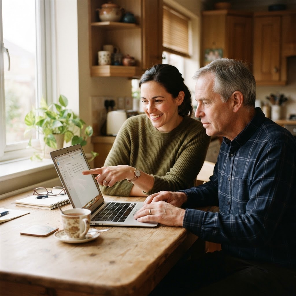 Person receiving one-to-one digital skills guidance on a laptop