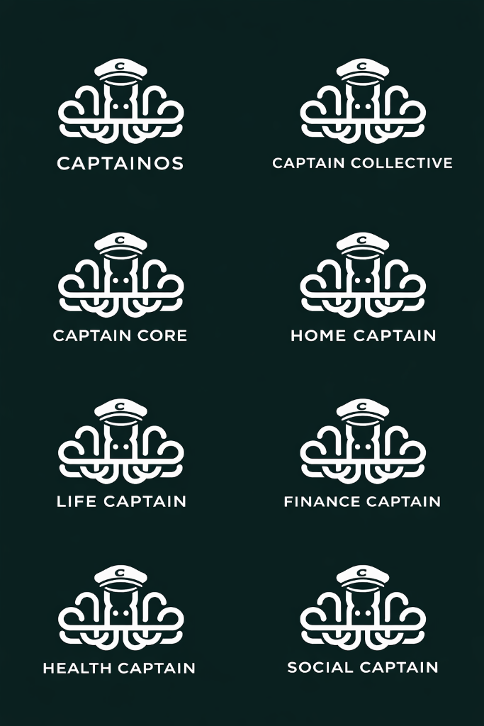 Captain brand logo collection — CaptainOS, Captain Collective, Captain Core, Home Captain, Life Captain, Finance Captain, Health Captain, Social Captain