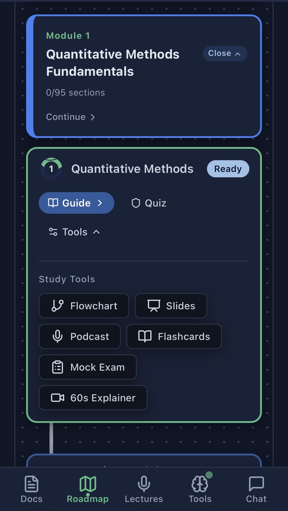 Your roadmap, with study tools for every section.
