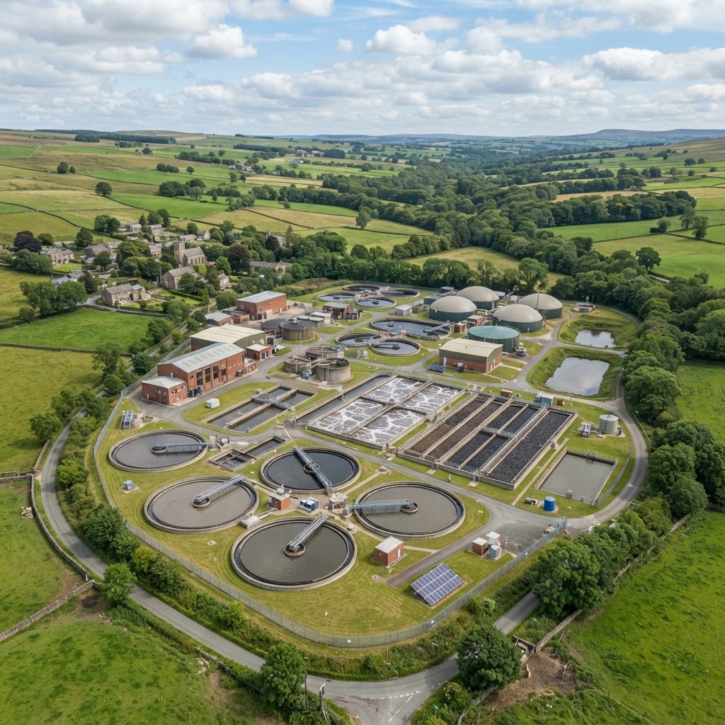 UK sewage and wastewater treatment works with settlement tanks