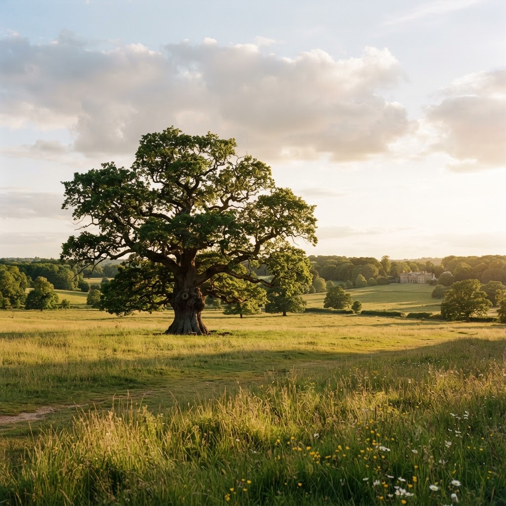 Majestic ancient oak tree in an English parkland