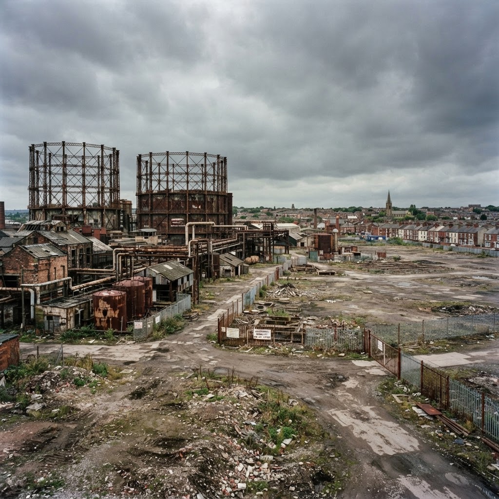 Derelict former gasworks industrial site in the UK