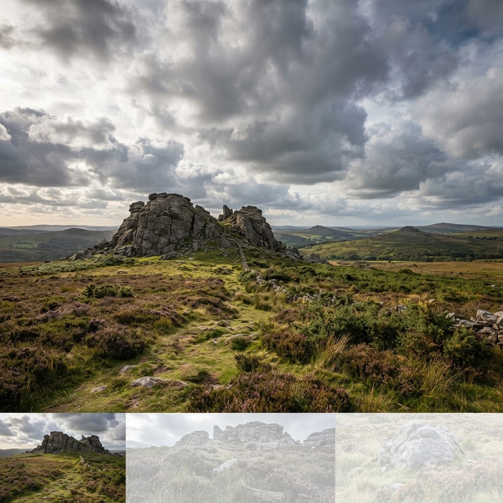 Granite moorland tors on Dartmoor, England