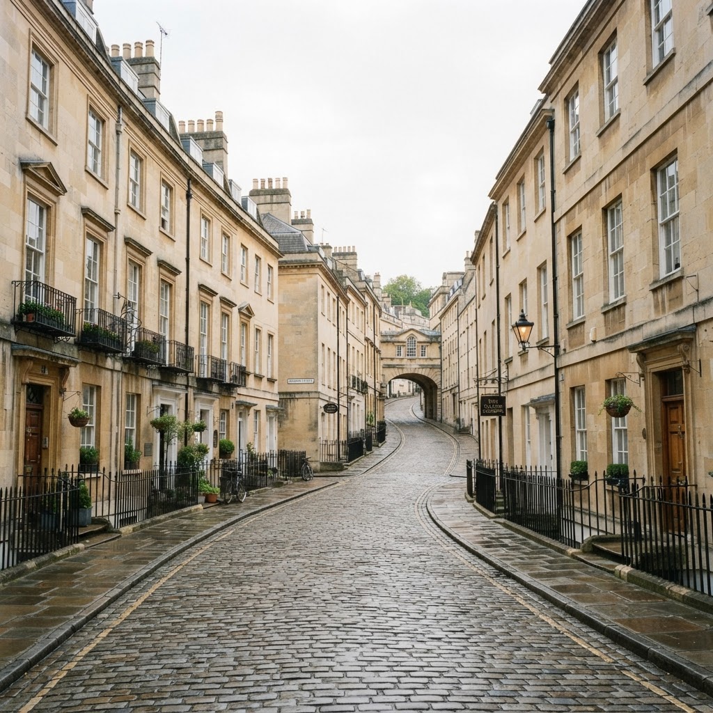 Historic Georgian listed buildings on an English street