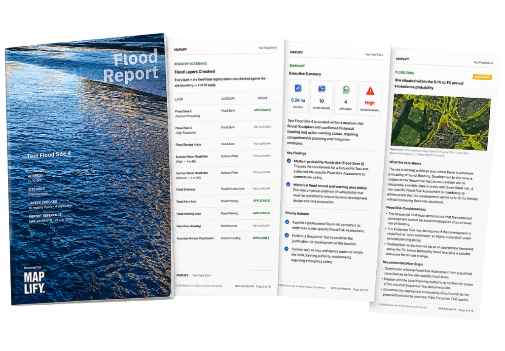 Sample flood risk report pages