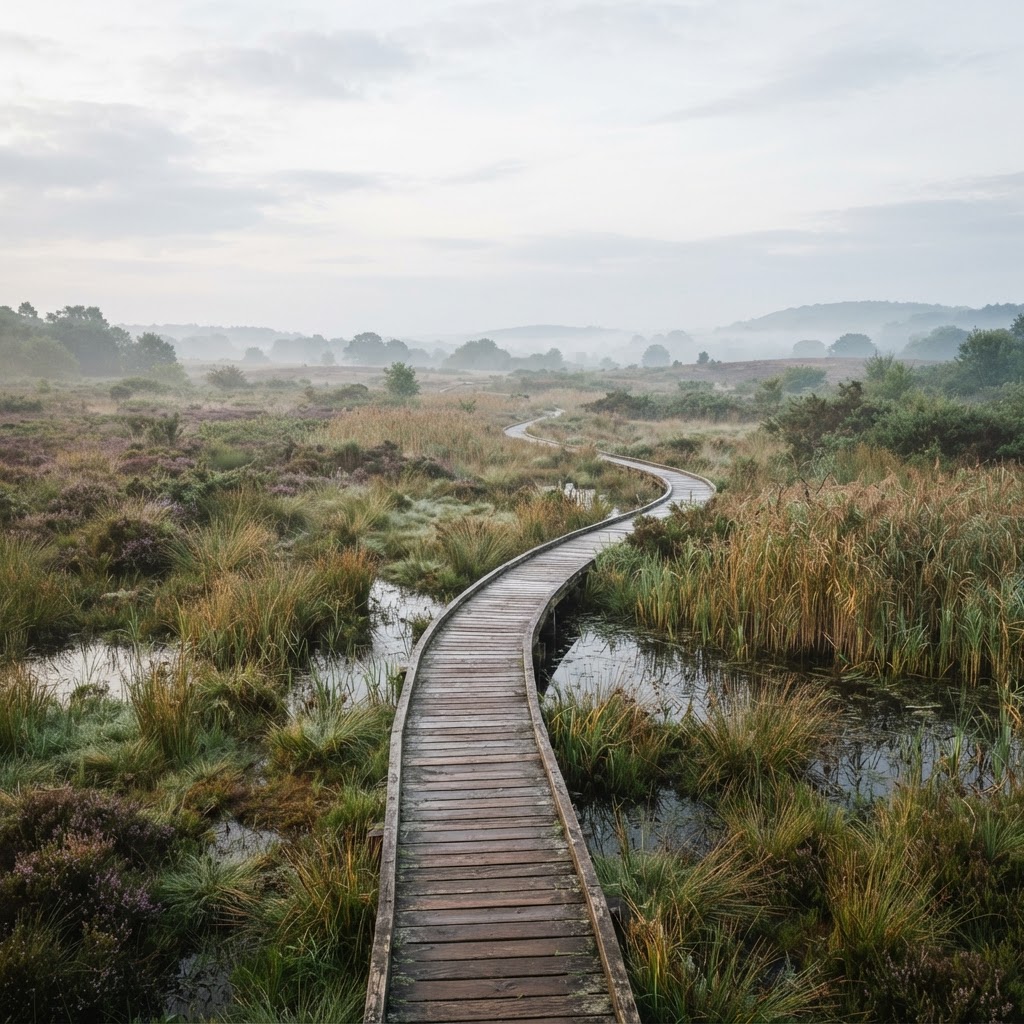 Wild heathland and wetland at a UK Site of Special Scientific Interest