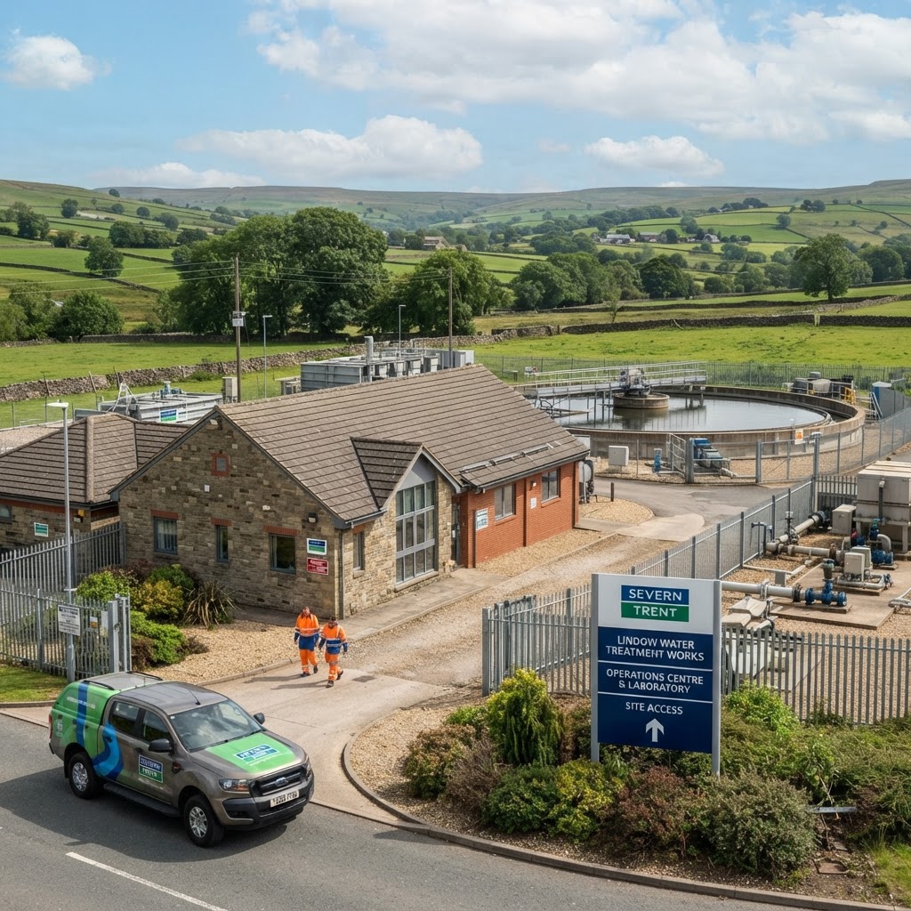 UK water company operations building with signage