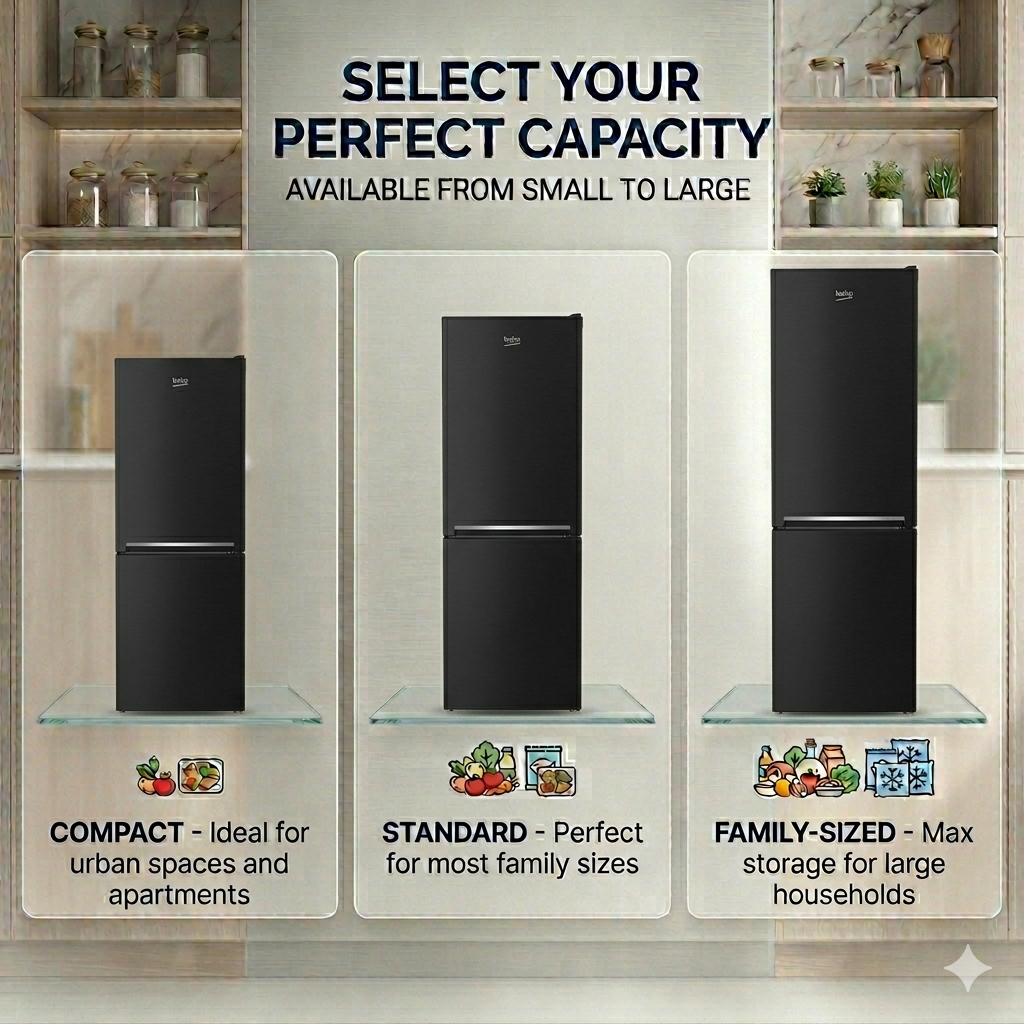 Black Fridge Freezer Available in Small, Medium & Large Capacities