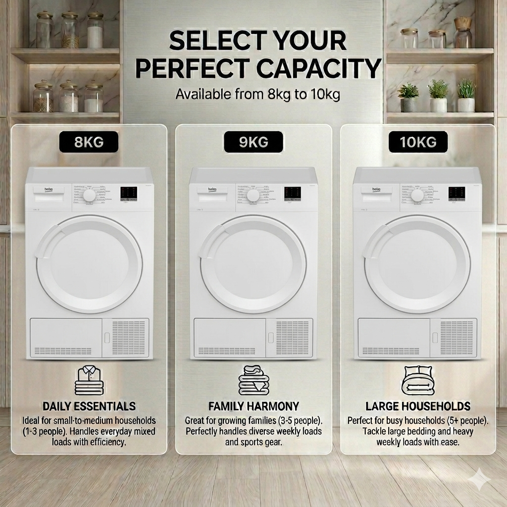 White Condenser Tumble Dryer Available in 8kg, 9kg & 10kg Capacities