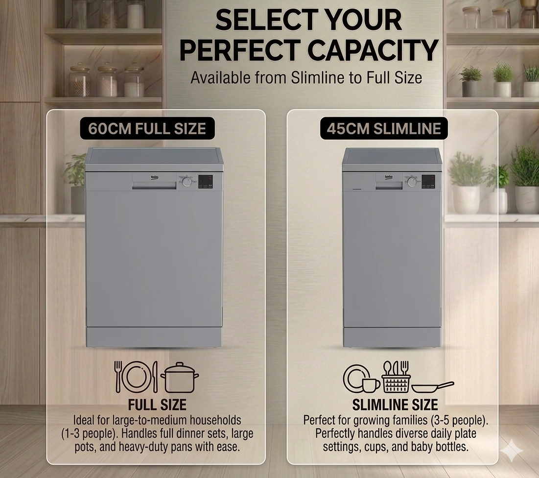 Silver Dishwasher Available in Slimline & Full-Size Models