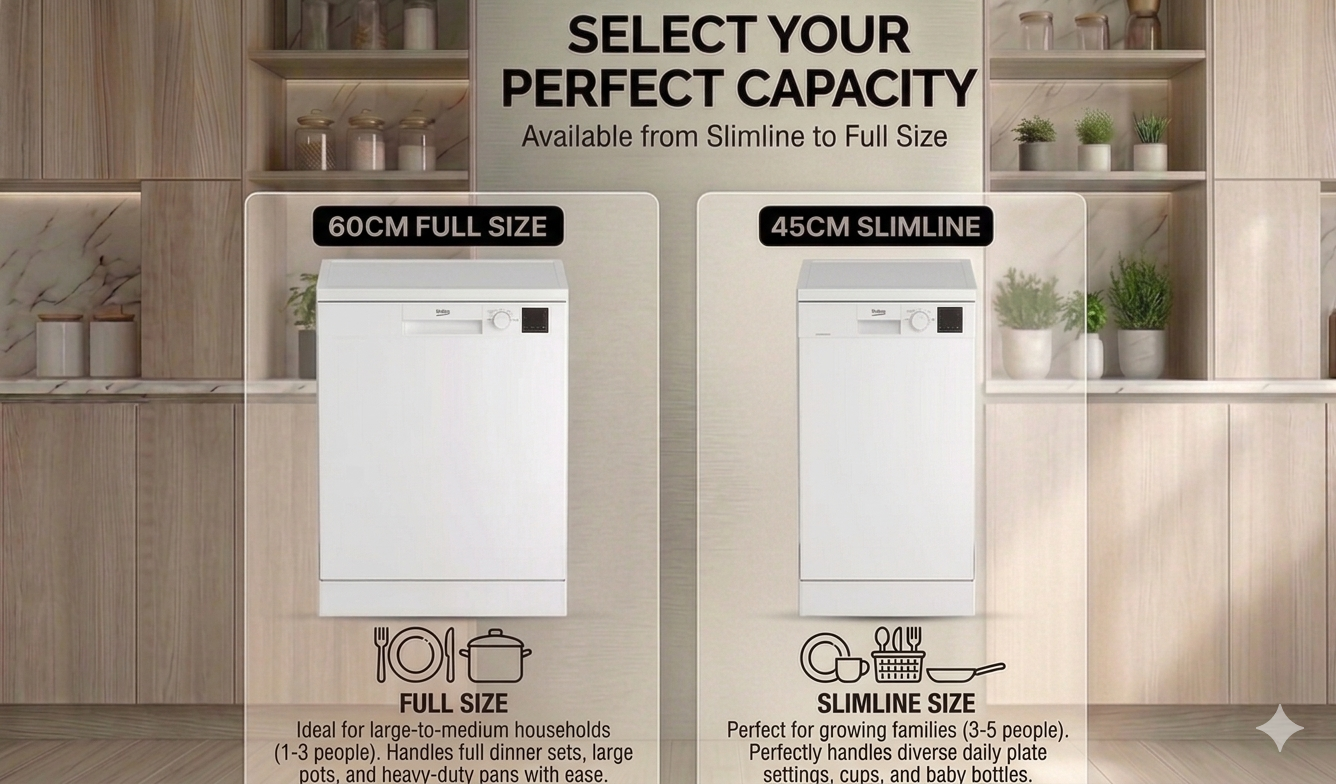 White Dishwasher Available in Slimline & Full-Size Models