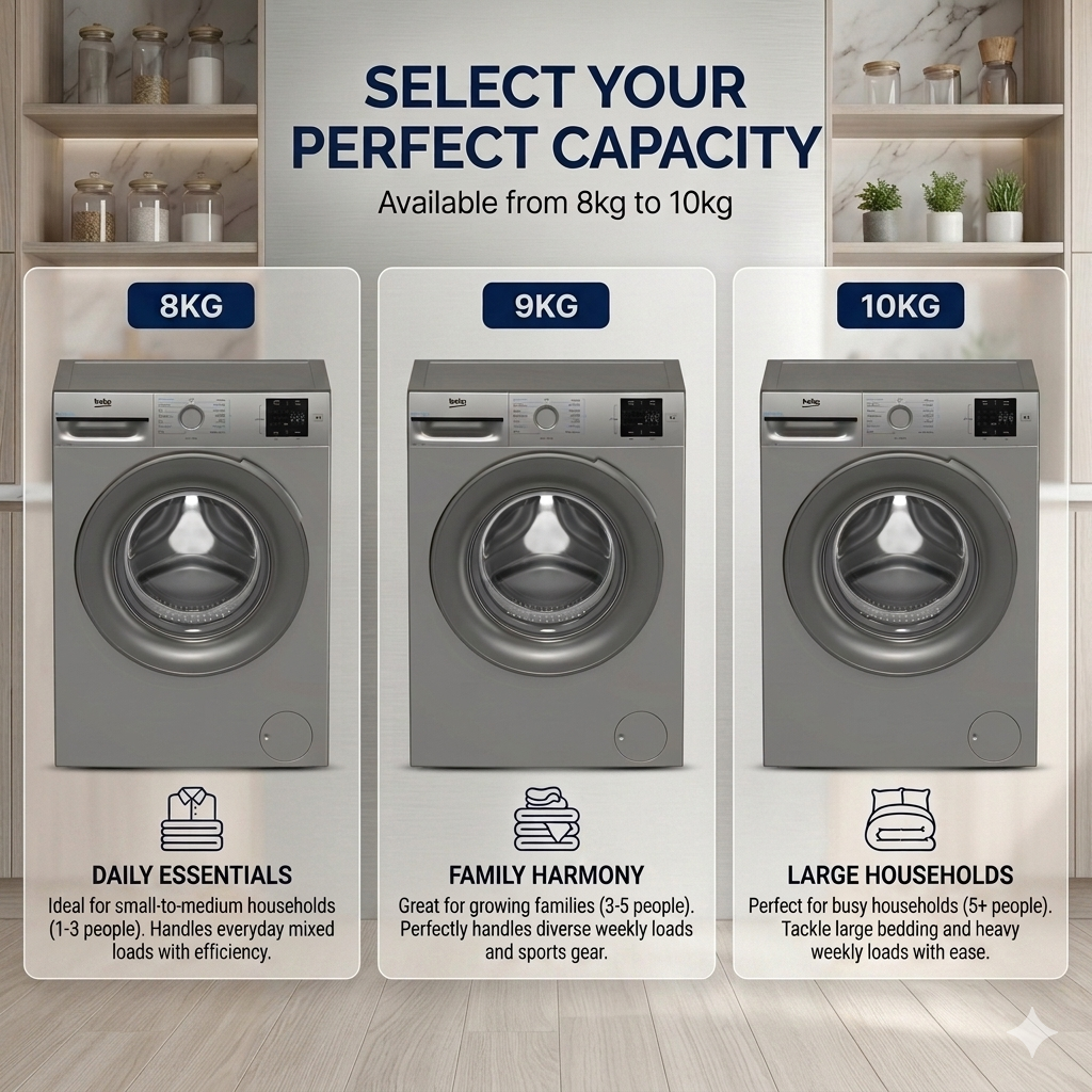 Silver Washing Machines Available in 8kg, 9kg & 10kg Capacities