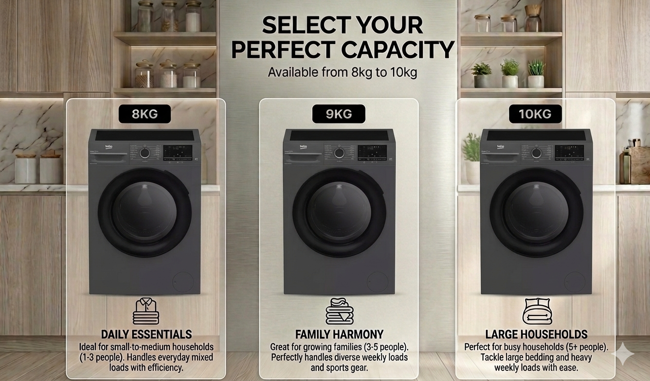 Silver Washer Dryer with 8kg Wash and 6kg Dry Capacity