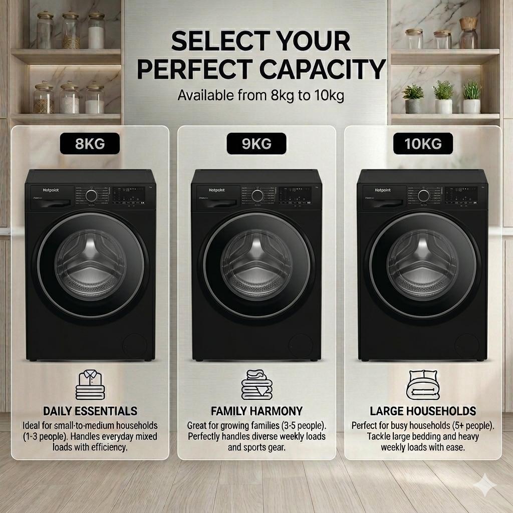 Black Washing Machines Available in 8kg, 9kg & 10kg Capacities