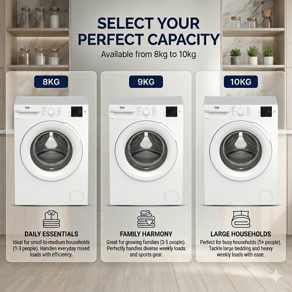 White Washing Machines Available in 8kg, 9kg & 10kg Capacities