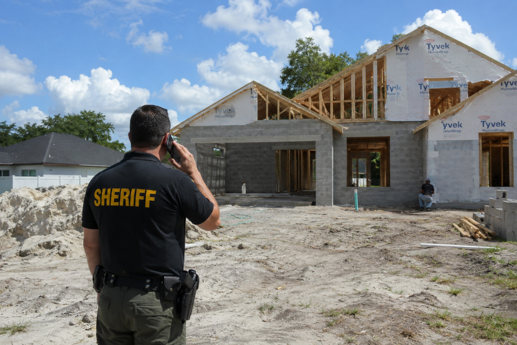 Law enforcement arrest at construction site - unlicensed contractor sting operation