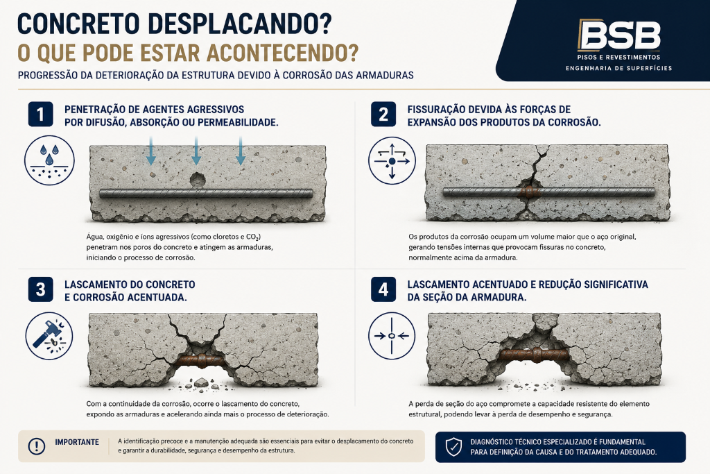 Evolução do desplacamento do concreto devido a tensões internas