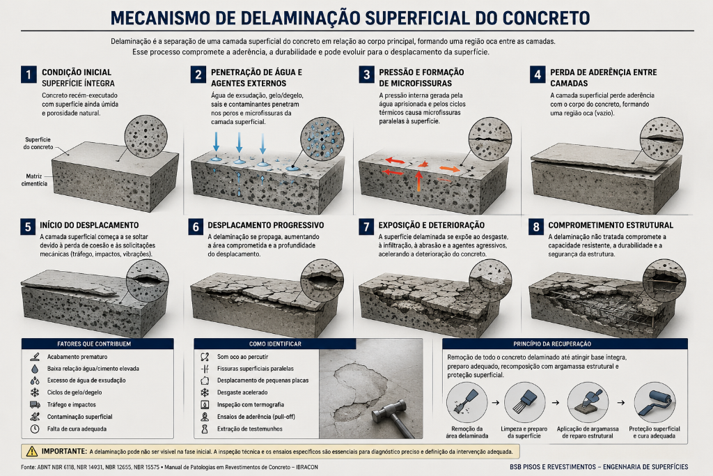 Mecanismo de evolução da delaminação em superfícies cimentícias