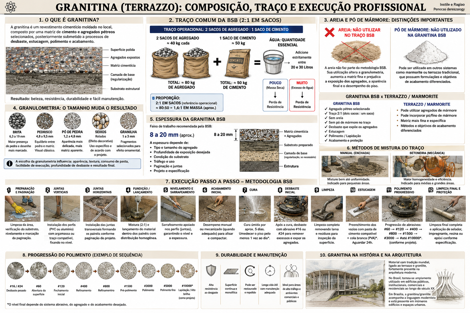 Prancha técnica da granitina: composição, traço e execução profissional