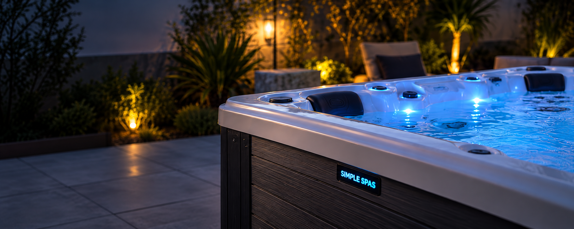Simple Spas hot tub at night
