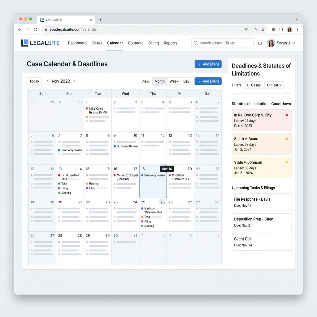 Calendar & deadline control — illustrative interface mockup