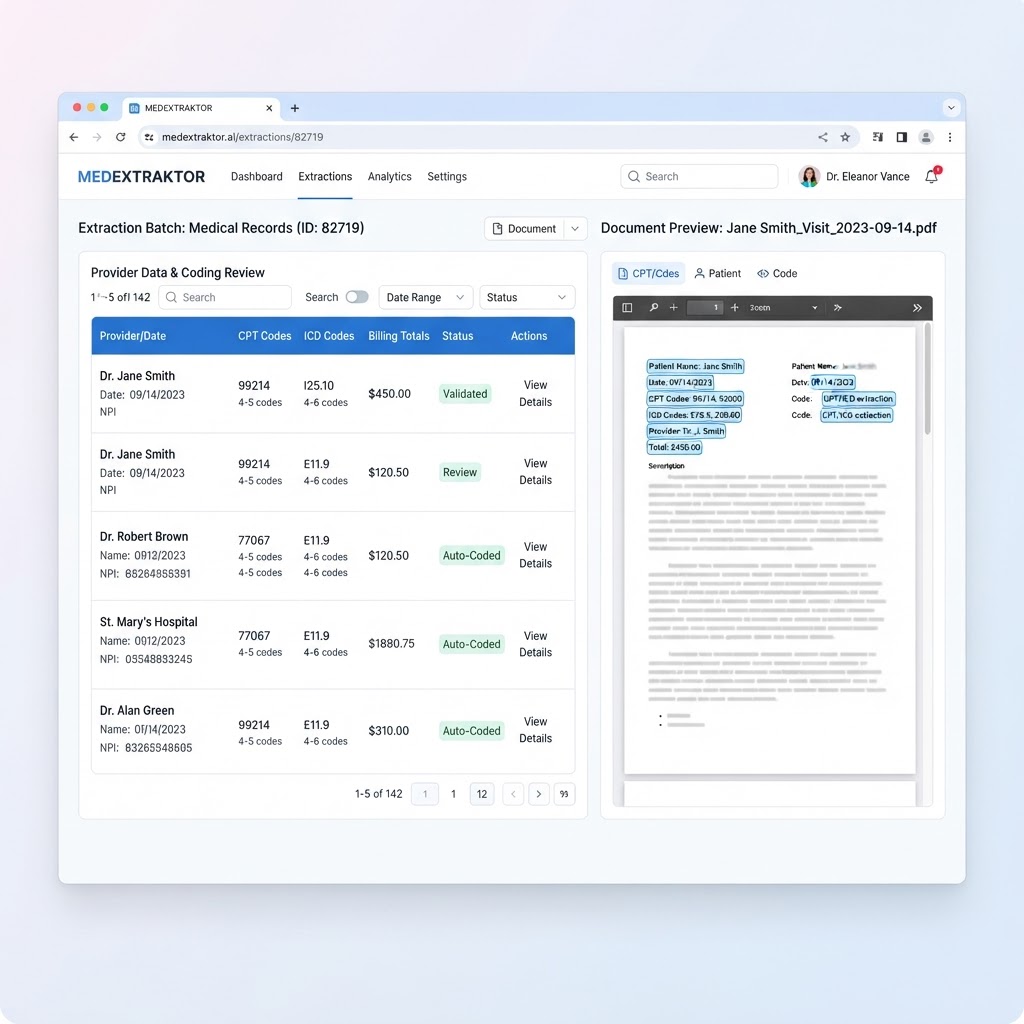 Medical record extraction — illustrative interface mockup