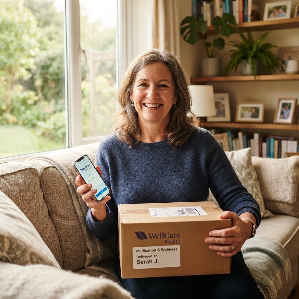Happy patient at home receiving their delivered health products