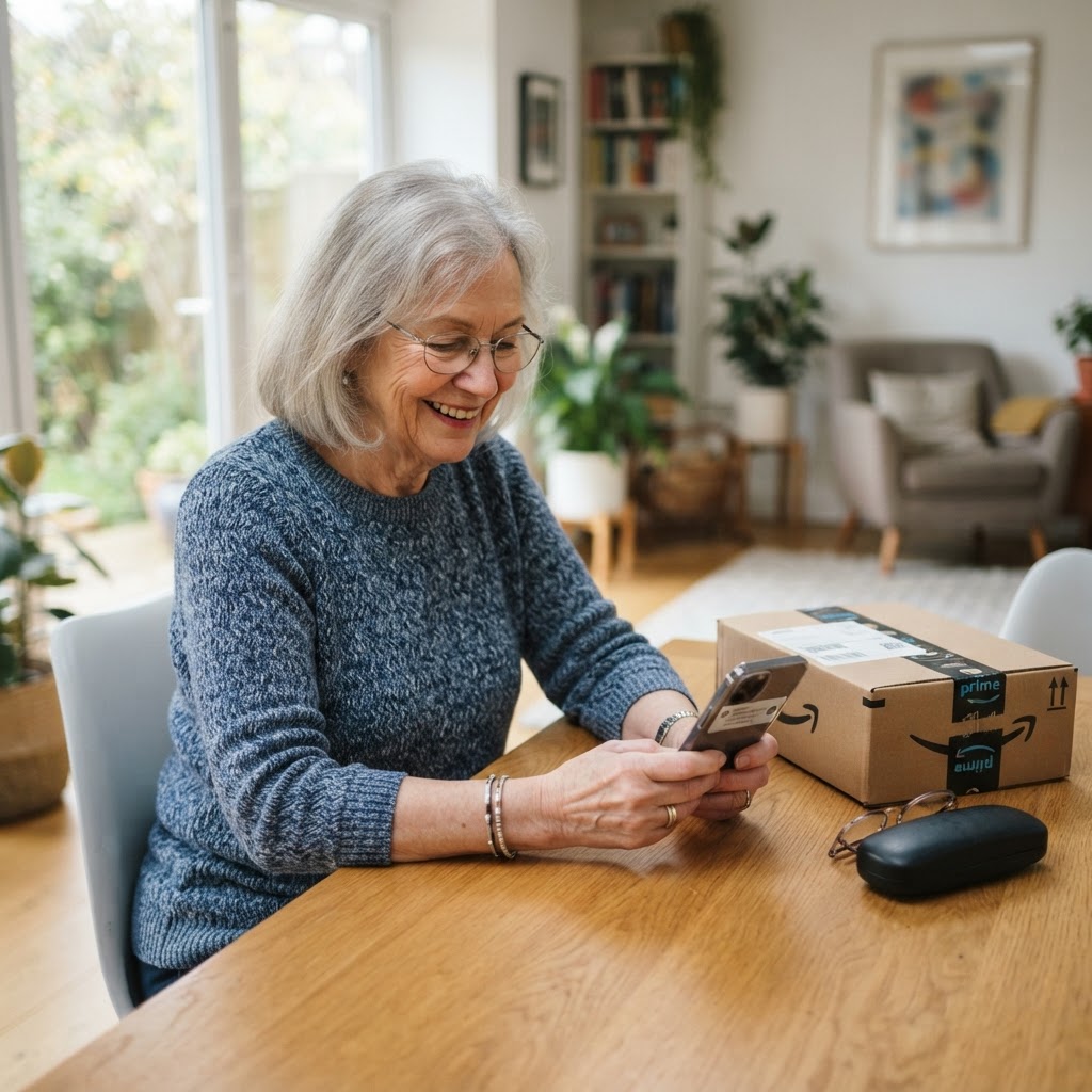 Senior patient receiving a delivery notification on their phone