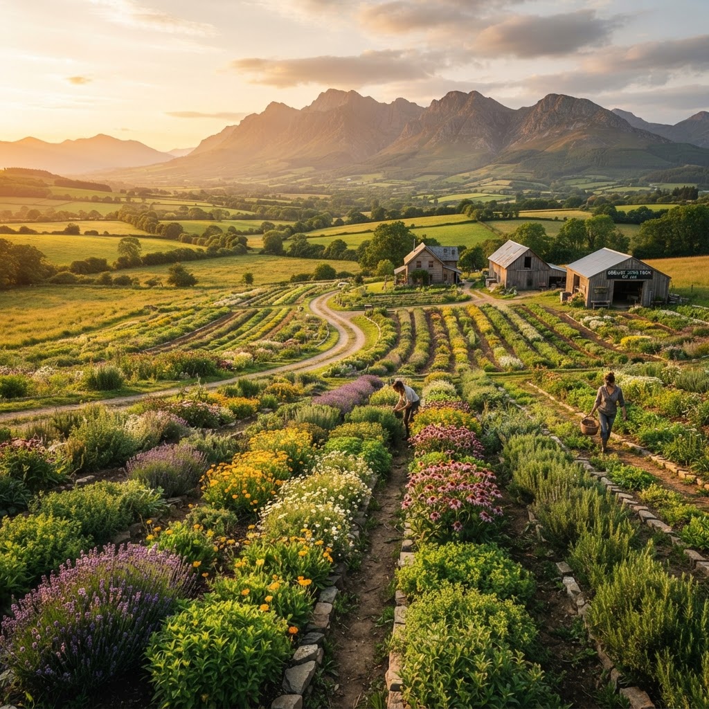 Organic herb farm where Ayurvedic ingredients are sustainably grown