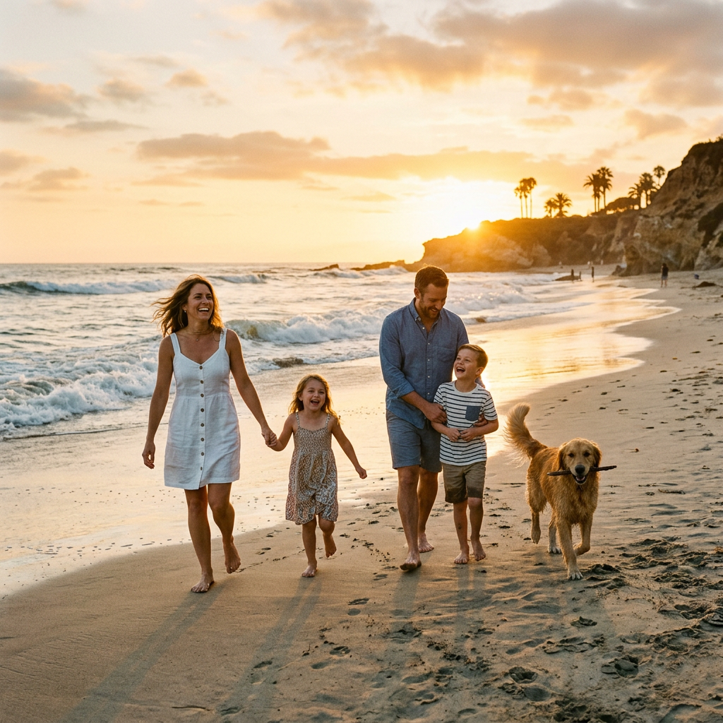 Happy family on California beach
