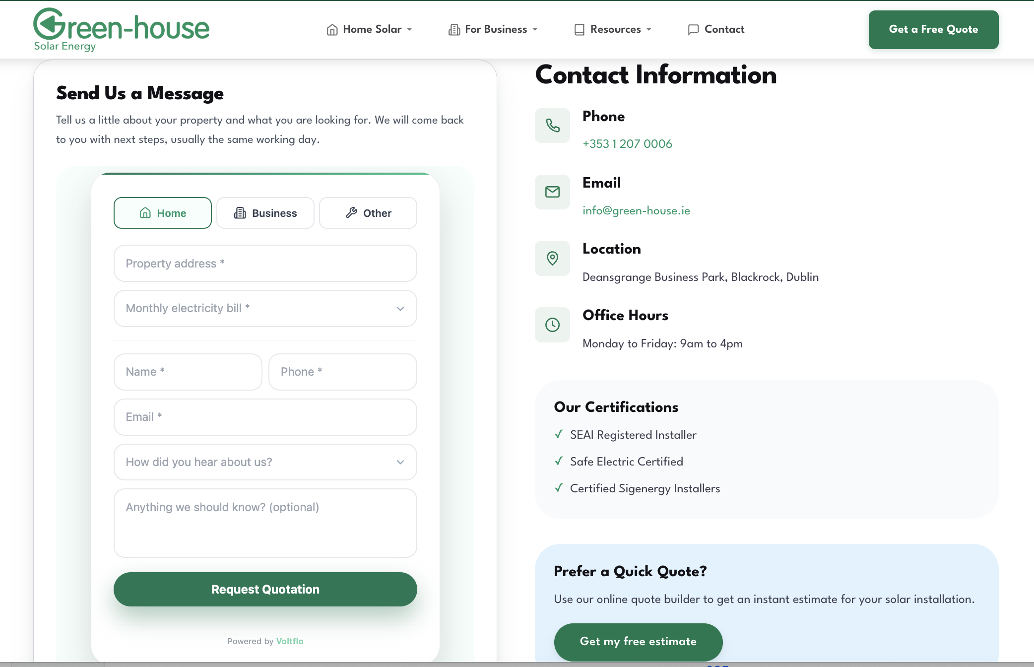 Segmented contact form on the Greenhouse website