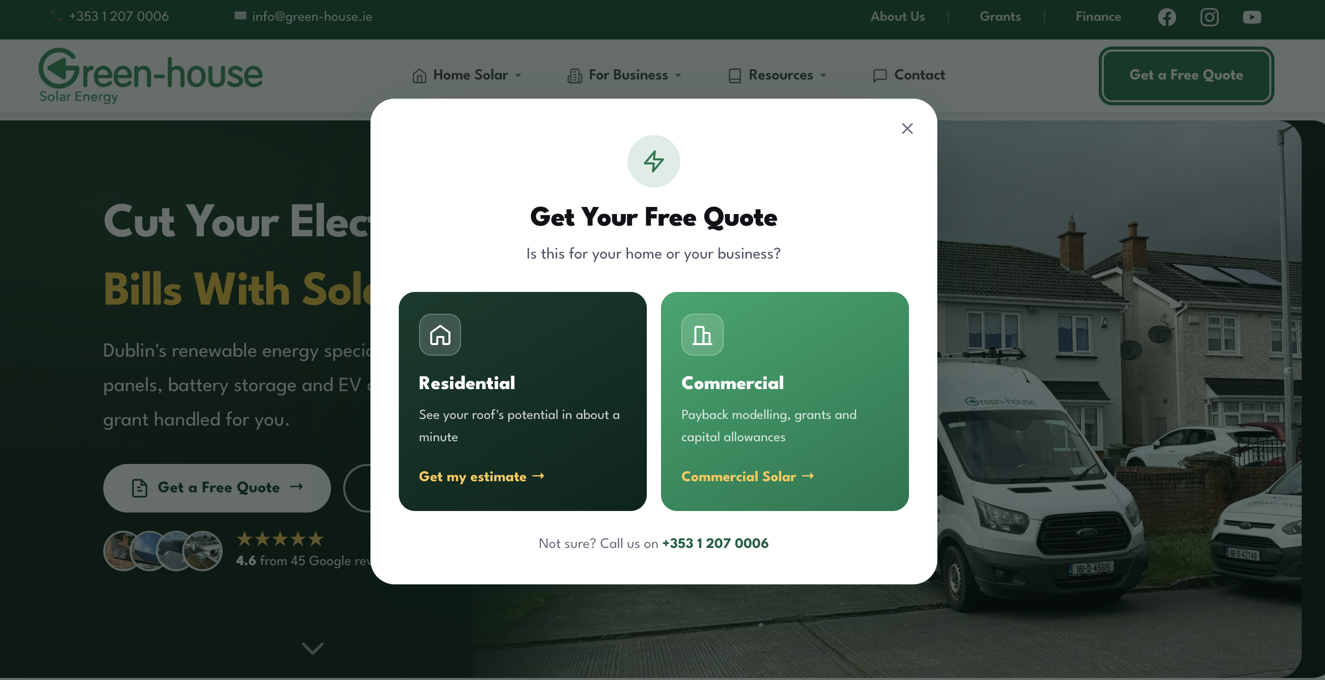 Get a Free Quote modal on the Greenhouse website