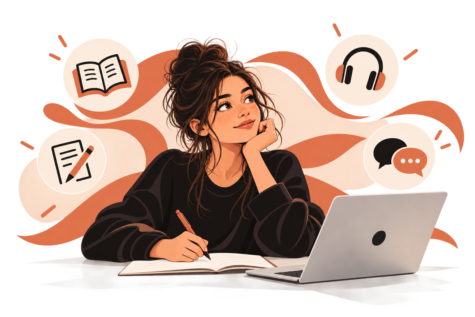 Illustratie van een kandidaat op weg naar het Cambridge-examen